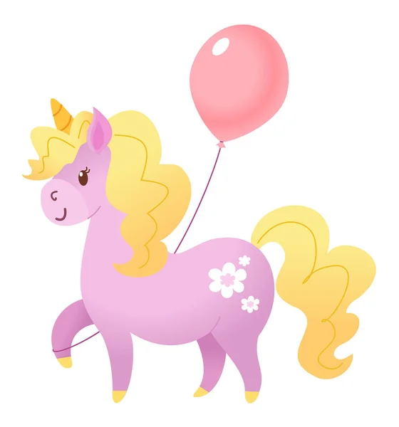 Einhorn Mit Luftballon Vektorillustration — Stockvektor