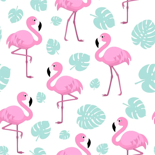 Patroon Met Flamingo Tropische Bladeren Vector Naadloze Textuur — Stockvector