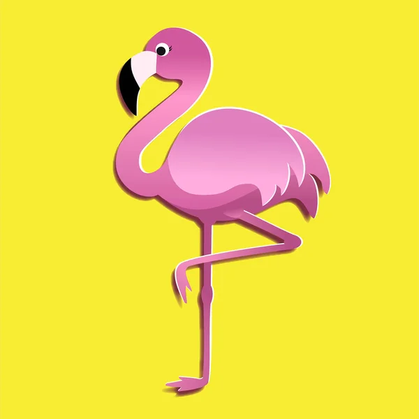 Rosa Flamingo Isolerad Gul Bakgrund Vektorillustration Klipp Papper Stil Design — Stock vektor