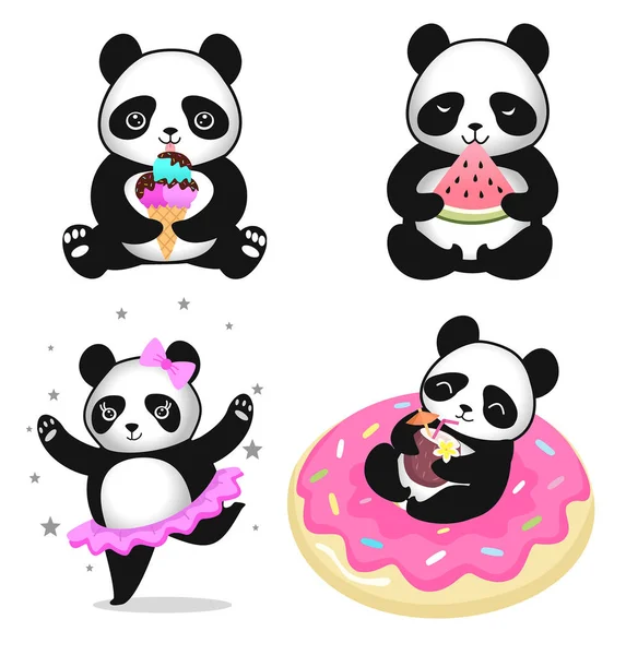 Colección Panda Aislada Sobre Fondo Blanco Ilustración Vectorial — Vector de stock