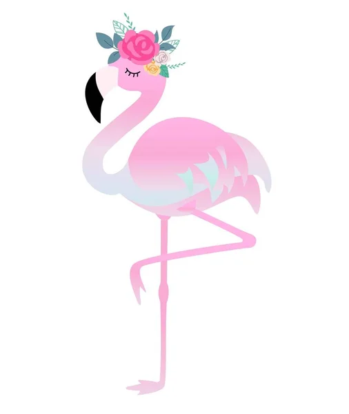 Aranyos Flamingo Virágokkal Szép Vektoros Illusztráció Születésnapi Kártyák Meghívók Poszter — Stock Vector