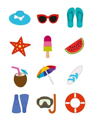 Yaz plaj simgeler. Vektör çizim.