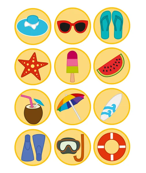 Iconos Playa Verano Ilustración Vectorial — Vector de stock