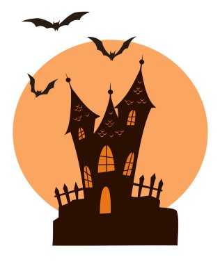 Cadılar Bayramı Kalesi ve yarasalar. Vektör çizim.