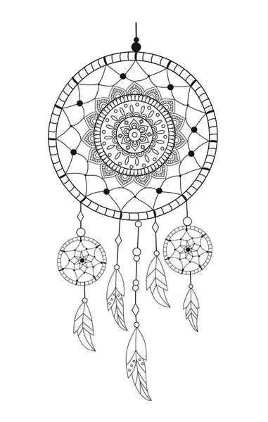 Dreamcatcher Precious Stones Feathers Ethnic Vector Illustration — Stock Vector