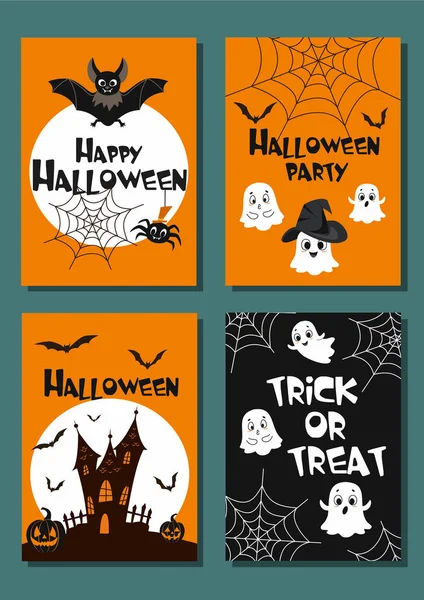 Conjunto Cartazes Halloween Ilustração Vetorial —  Vetores de Stock