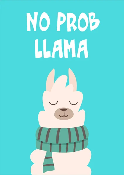 Bonita Carta Dibujada Mano Póster Con Una Llama Dibujos Animados — Vector de stock