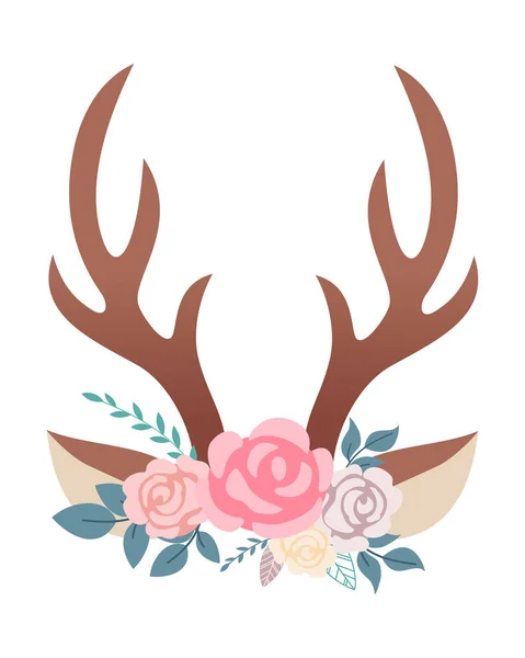 Vector Illustration Beautiful Deer Horns Flowers Design Element Birthday Cards — Stock Vector
