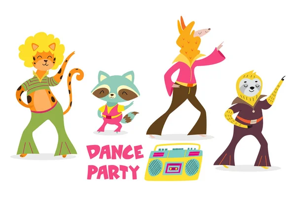 Ute Animales Dibujos Animados Estilo Retro Fiesta Baile Ilustración Vectorial — Archivo Imágenes Vectoriales