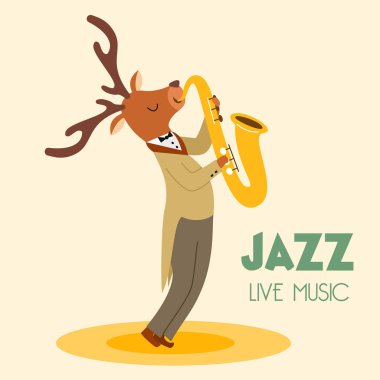 Geyik müzisyen ile şık caz poster. Vektör çizim caz canlı müzik.
