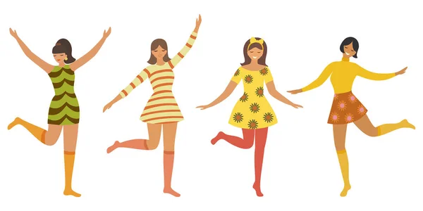 Vektor Vintage Sablon Aranyos Táncos Lányok Retro Stílusban Banner Plakát — Stock Vector
