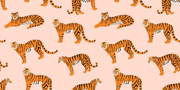 Trendy Tijger Patroon Vector Naadloze Textuur — Stockvector