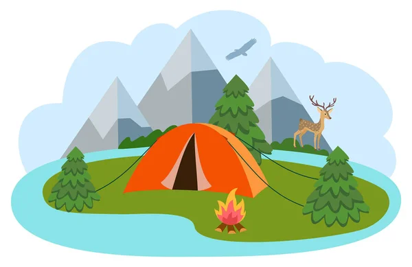 Vector illustration of mountain camp location for travel, tourism or camping. — Stock Vector