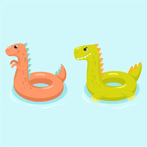 Dinosaurio flota piscina inflable. ilustraciones vectoriales . — Archivo Imágenes Vectoriales