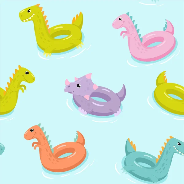 Patrón inflable de flotadores de piscina de dinosaurios. Textura sin costura vectorial . — Vector de stock