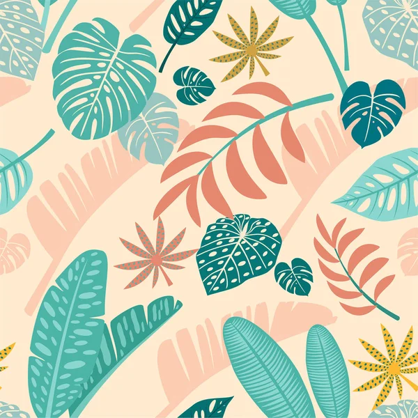 Modèle tropical à la mode avec design de plantes abstraites. Texture sans couture vectorielle . — Image vectorielle