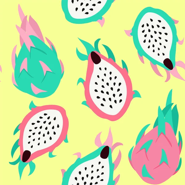 Dragon Fruit patroon. Tropische vector naadloze textuur. — Stockvector