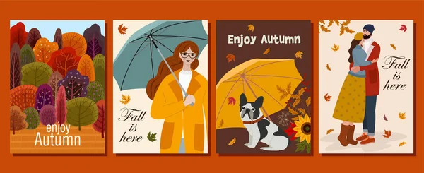 Collection de cartes d'automne. Illustration vectorielle. Magnifique modèle. Peut être utilisé pour bannière, affiche, carte postale et impression . — Image vectorielle