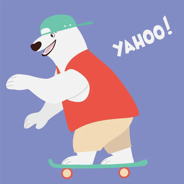 Cartoon Beer Een Platte Stijl Een Skateboard Grappige Kinderen Vector — Stockvector