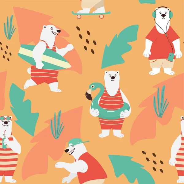 Bonitos Osos Verano Vacaciones Estilo Retro Patrón Osos Textura Sin — Vector de stock