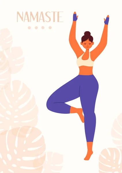 Ung Flicka Står Yogapose Och Mediterar Fysiskt Och Andligt Utövande — Stock vektor