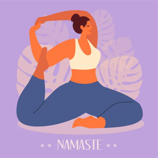 Chica Joven Sentada Postura Yoga Meditando Práctica Física Espiritual Ilustración — Archivo Imágenes Vectoriales