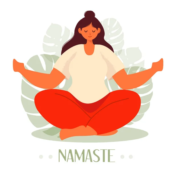 Chica Joven Sentada Postura Yoga Meditando Práctica Física Espiritual Ilustración — Archivo Imágenes Vectoriales
