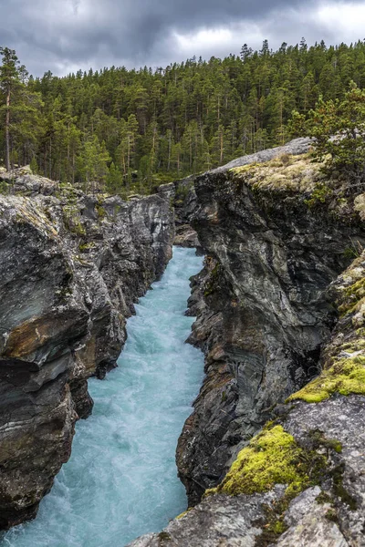 Ridderspranget Лицар Стрибок Відразу Річки Jotunheimen Nationalpark Норвегія — стокове фото