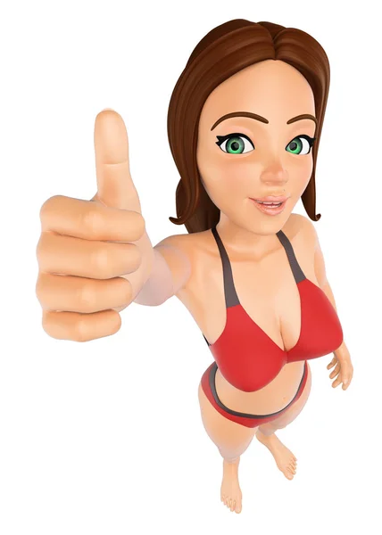 Young People Illustration Woman Bikini Thumb Isolated White Background — Stock Photo, Image