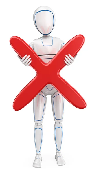 未来的なアンドロイドのイラスト 大きな赤い十字架の立っているヒューマノイド ロボット 孤立した白い背景 — ストック写真