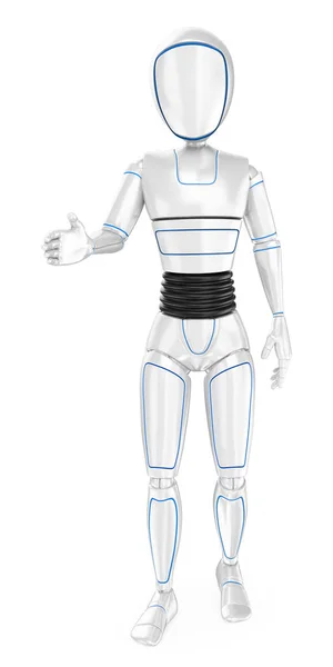 Futurystyczny Ilustracja Android Powitanie Oferując Ręki Humanoidalnego Robota Białym Tle — Zdjęcie stockowe