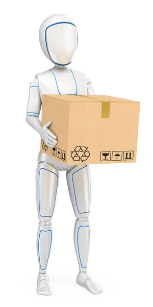 Futurystyczny Ilustracja Android Dostarczanie Pakiet Humanoidalnego Robota Białym Tle — Zdjęcie stockowe