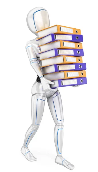 Futuristic Android Illustration Humanoid Robot Loading Many Ring Binders Work — Stock Photo, Image