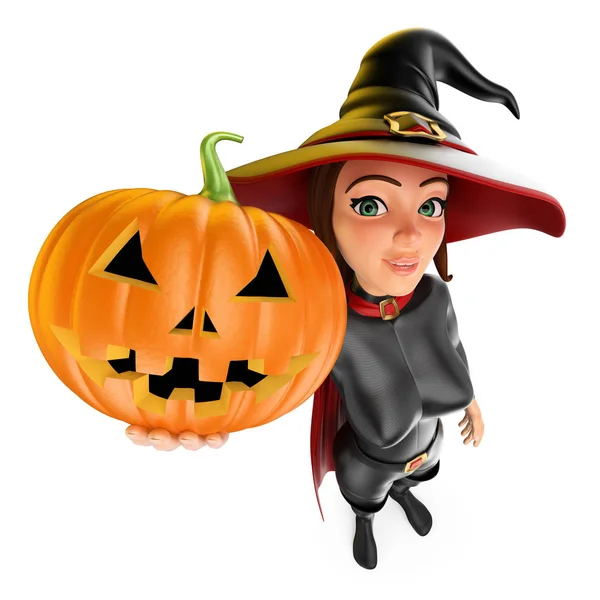 Halloween People Illustration Witch Big Pumpkin Isolated White Background — Stock Photo, Image