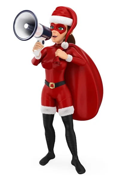 Natale Persone Illustrazione Supereroina Donna Con Sacco Che Parla Con — Foto Stock