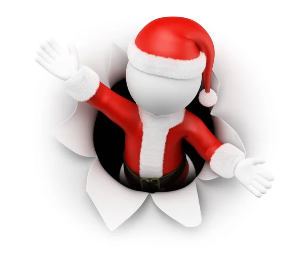 3D bělochů. Santa Claus zanechal v novinách díru — Stock fotografie