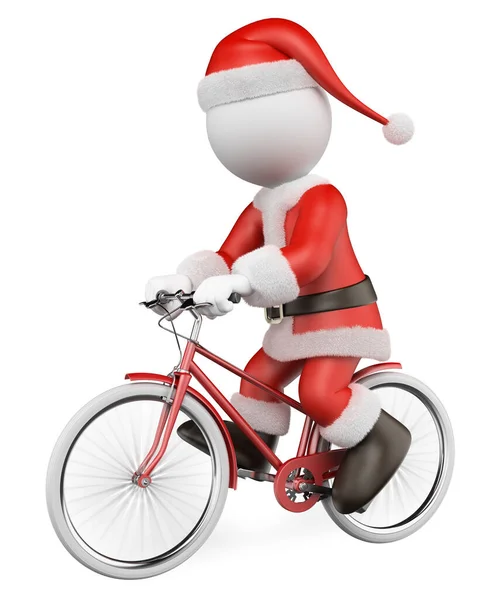 3d λευκοί άνθρωποι. Άγιος Βασίλης ιππασία σε ένα κόκκινο ποδήλατο — Φωτογραφία Αρχείου