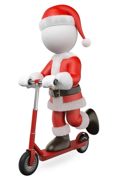 3D white people. Santa Claus riding on a rental scooter Стокова Картинка