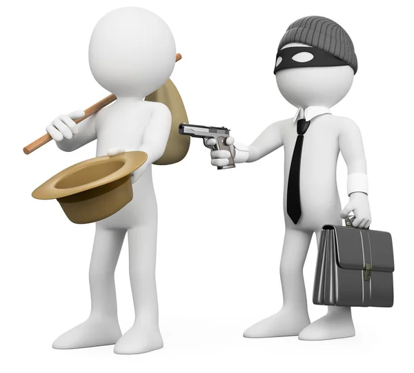 3D white people. Rich man robbing a poor man — Stock Photo, Image