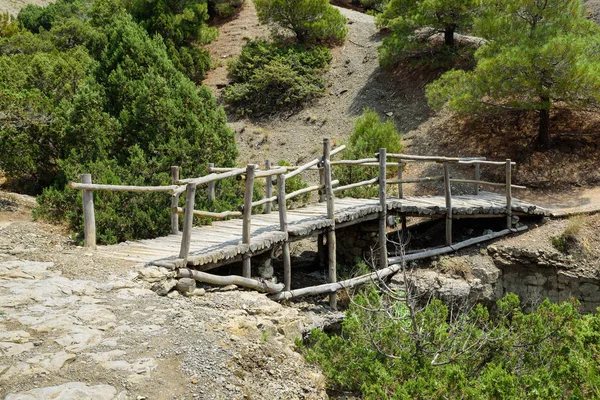 Old Wooden Bridge Golitsyn Falcon Trail Novyi Svet Settlement Crimea — Stock Photo, Image