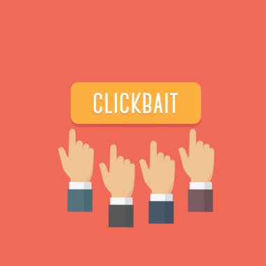 İnsanlar ellerini clickbait düğmesine basın. Site ve sosyal medya yem içerik paylaşımı