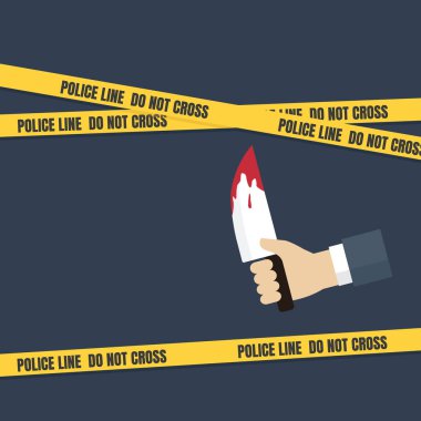 Suç mahalli kavramı, kan damlayan ile bıçak tutan insanlar el. Polis değil çizgiyi teyp