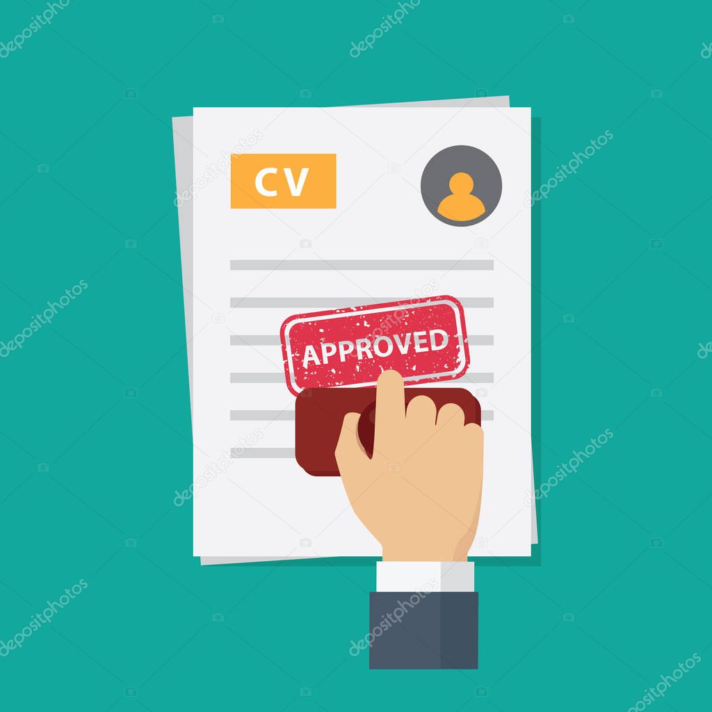 Job application approved,  people hand stamping approved word on job application