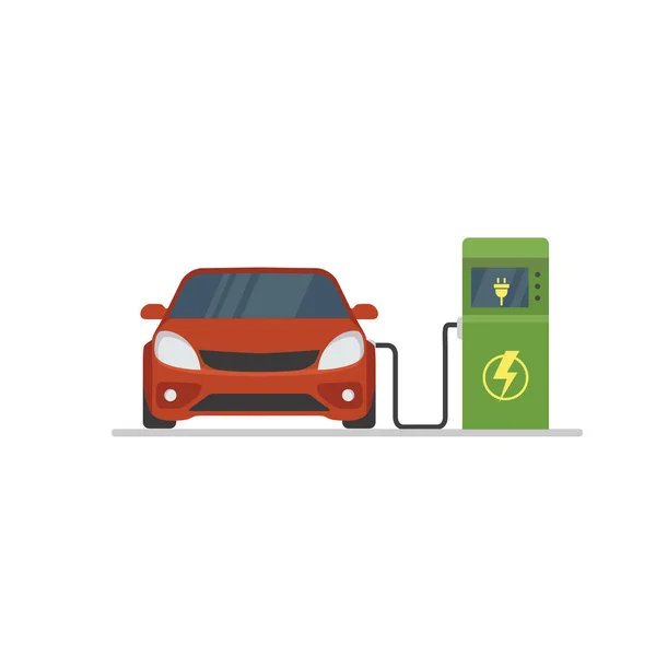 电动汽车充电站 充电站上电动汽车充电 — 图库矢量图片