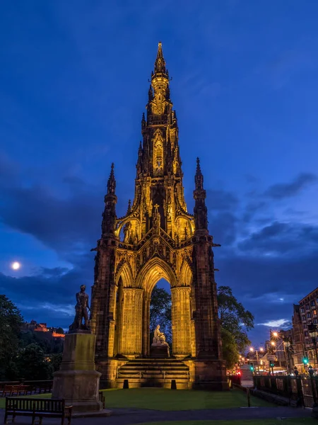 Vista Scott Monumento Noite Escócia Verão — Fotografia de Stock