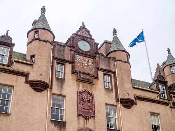 ABERDEENSHIRE, SCOTLAND: JULY 25: Fyvie Castle on July 25, 2017 in Aberdeenshire Scotland. Fyvie Castle is said to be the finest baronial castle in Scotland. It has five towers named after past owners