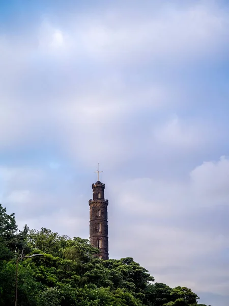 Nelson Monumento Calton Hill Edimburgo Escócia Pôr Sol — Fotografia de Stock