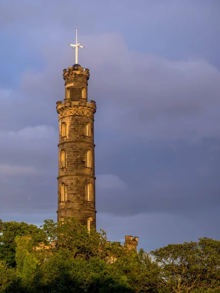 Nelson Monumento Calton Hill Edimburgo Escocia Atardecer —  Fotos de Stock