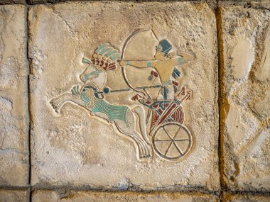 Las Vegas, Nevada / Amerika Birleşik Devletleri - 9 Haziran 2018: Mısır sanatsal ayrıntılı olarak iç ünlü Luxor Casino ve Las Vegas otel.