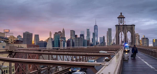 Nova York Nova York Março 2018 Famosa Brooklyn Bridge Pôr — Fotografia de Stock